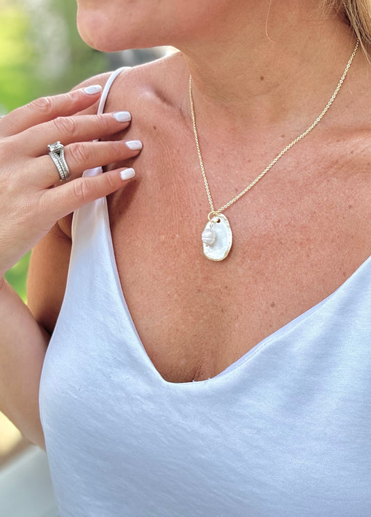 Lowcountry Oyster Shell + Pearl Necklace