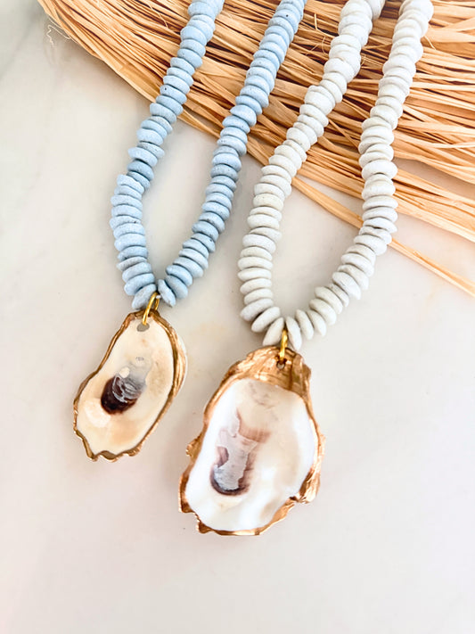 Long Coastal Oyster Statement Necklace | 2 colors
