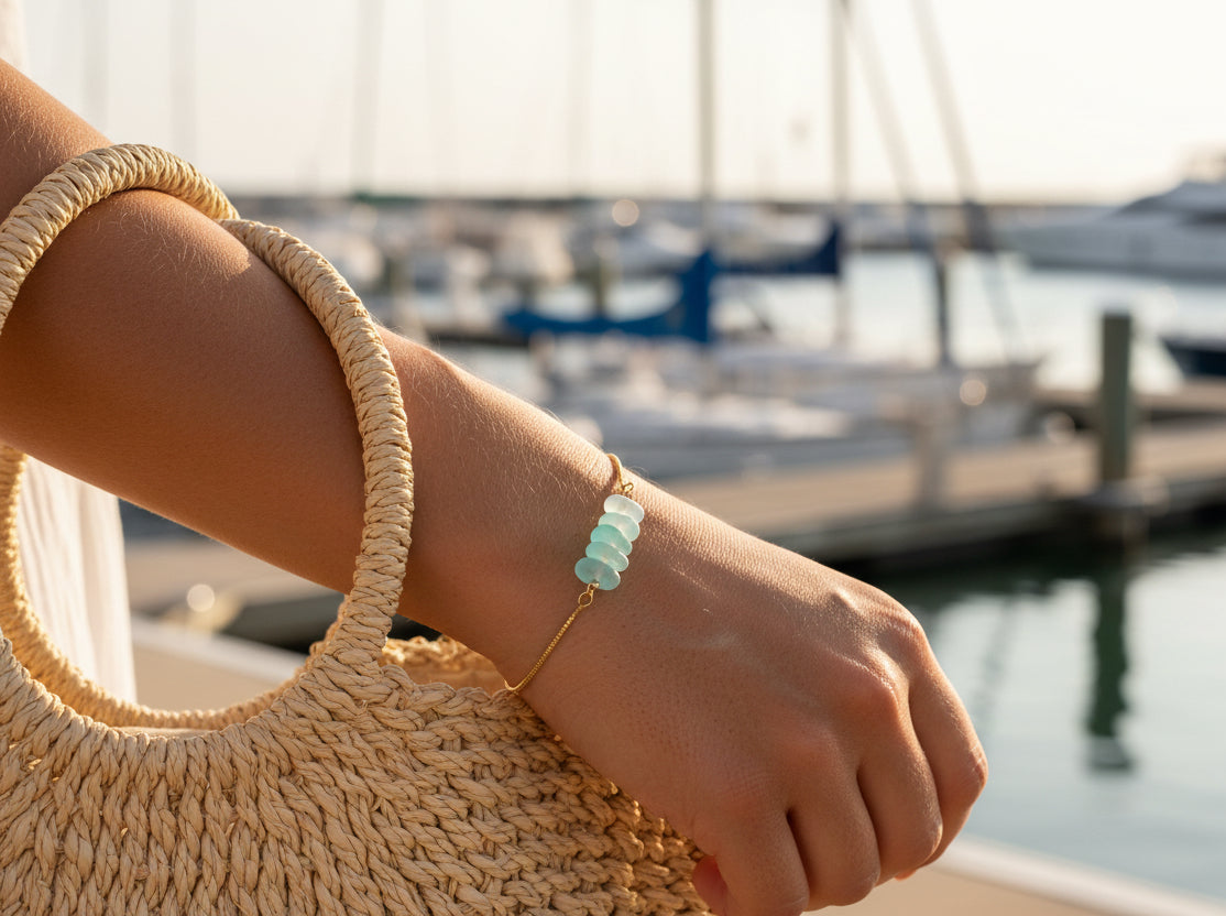 Adjustable Aqua Sea Glass Bracelet