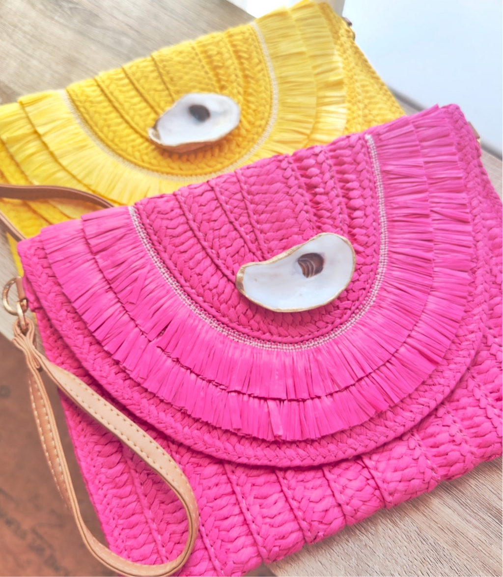 Island Oyster Straw Clutch + Crossbody