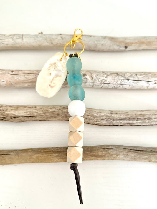 Sea Glass + Oyster Shell Keychain 4 colors