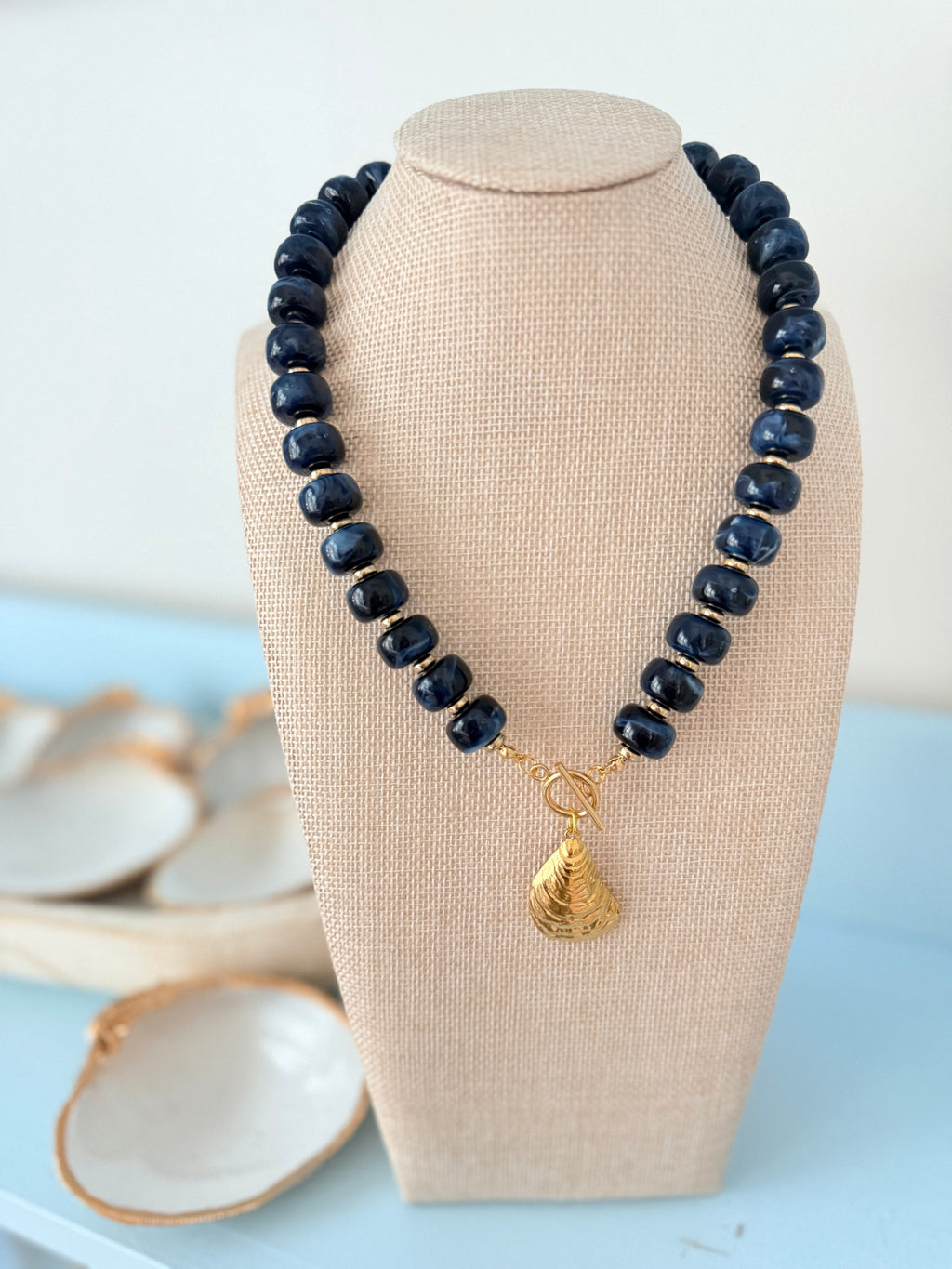 The Dockside Oyster Necklace | Navy