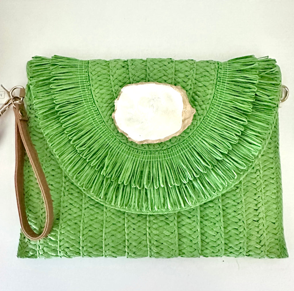 Island Oyster Straw Clutch + Crossbody