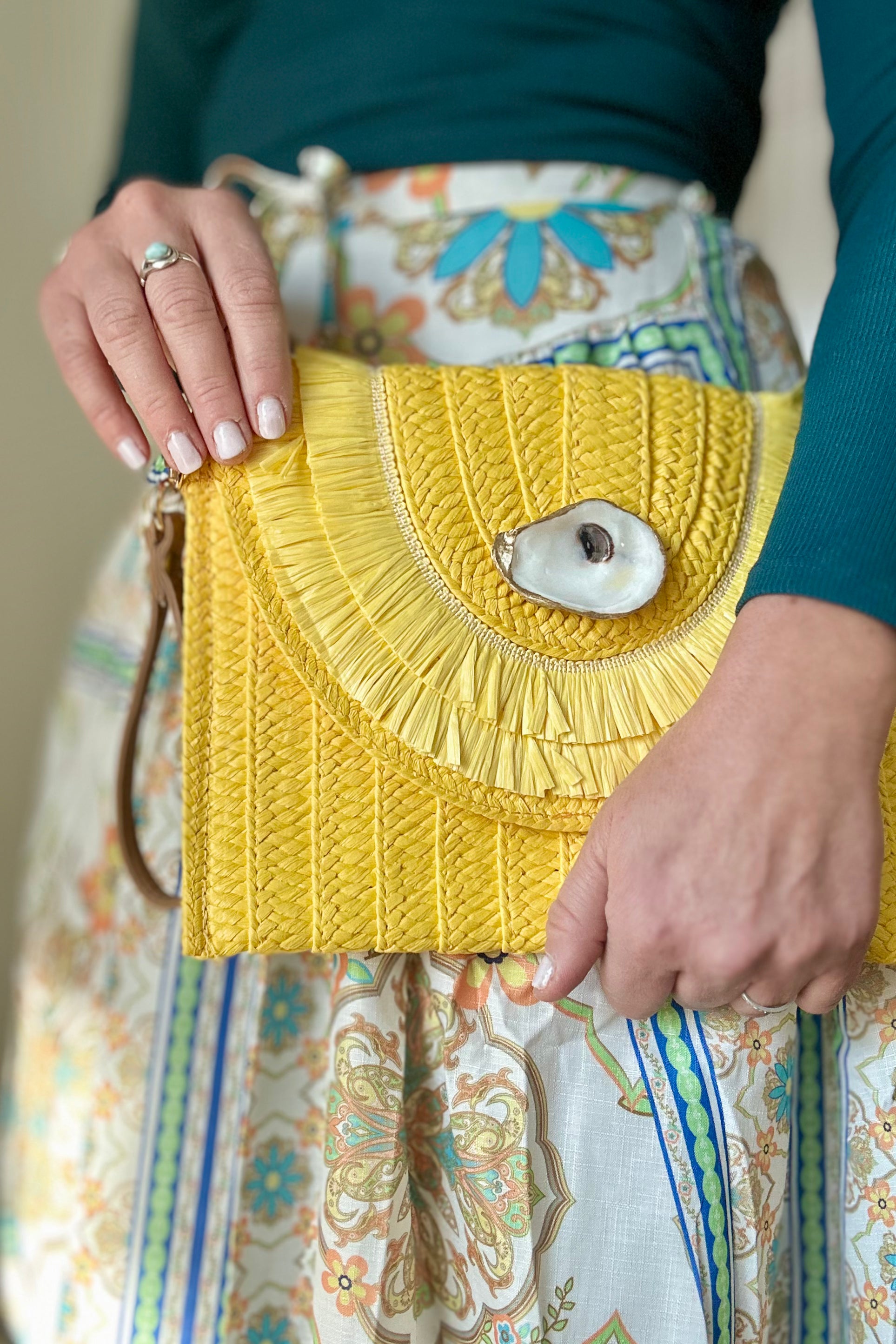 Island Oyster Straw Clutch + Crossbody