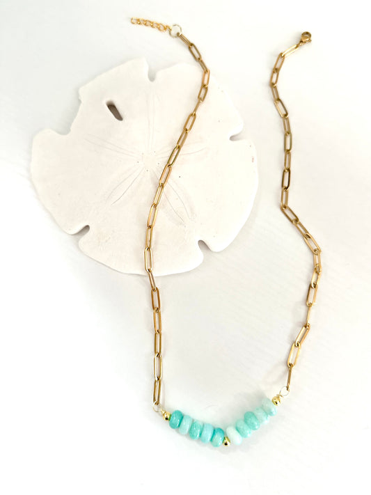 ‘Kiawah Curve’ Paperclip + Turquoise Gemstone Necklace