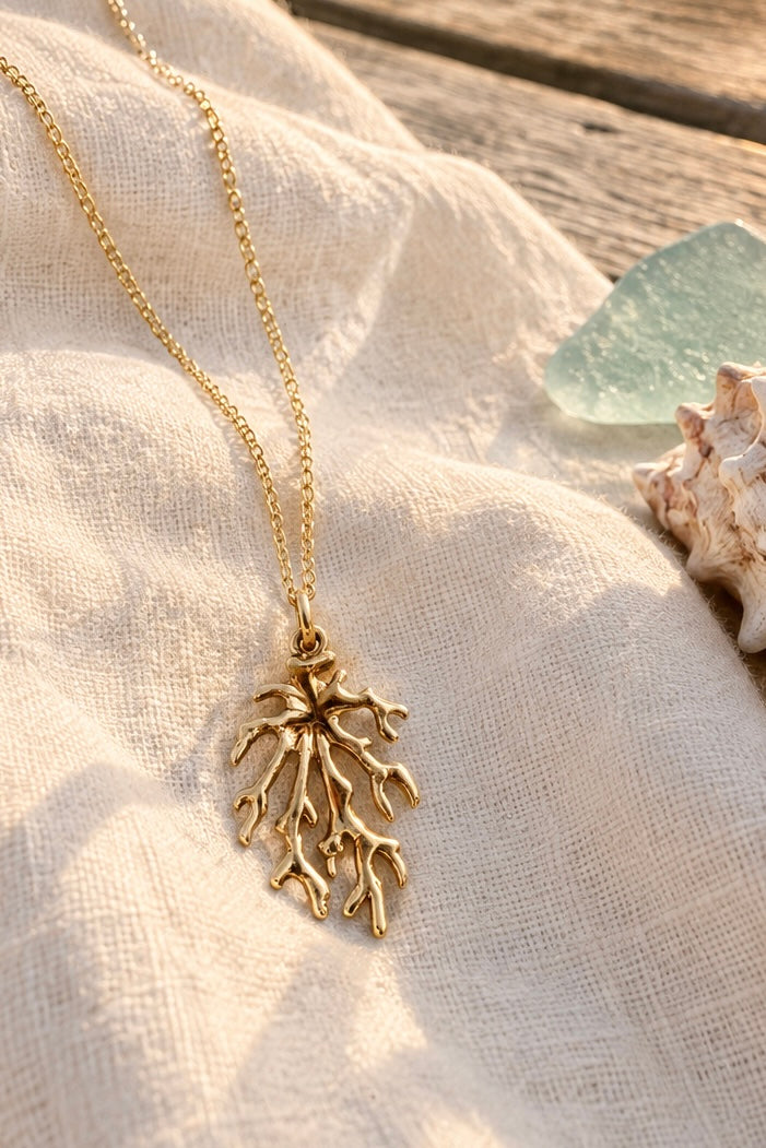 Coral Gold Charm Necklace
