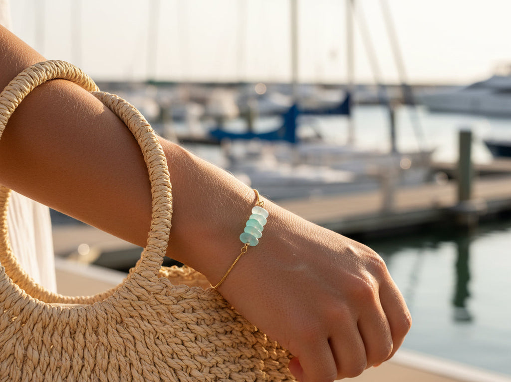 Aqua Sea Glass Bolo Bracelet