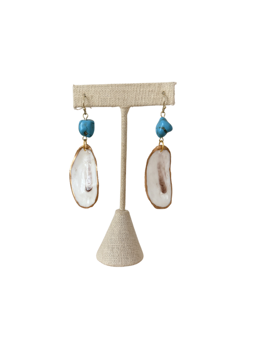 Turquoise + Oyster Shell Earrings