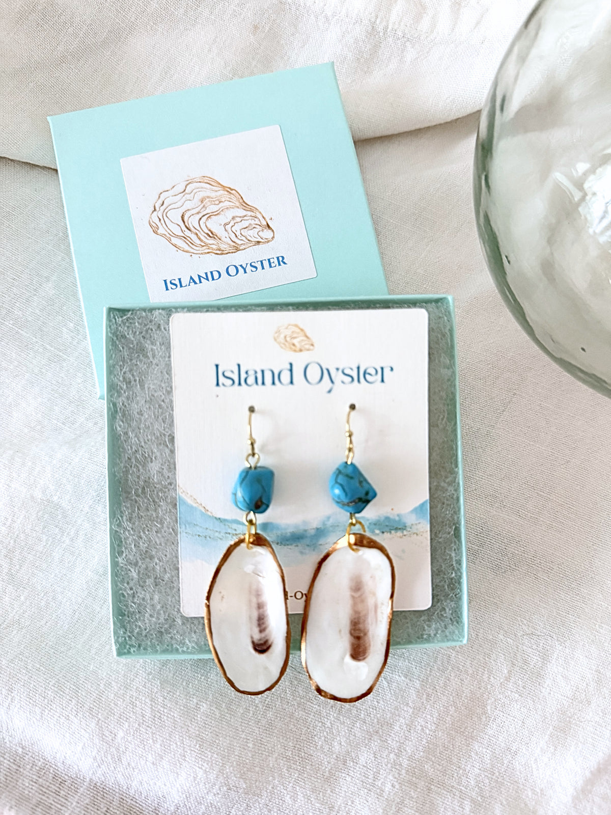 Oyster Shell + Turquoise Earrings