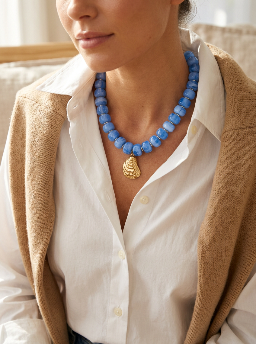 Dockside Oyster Necklace |Sky Blue