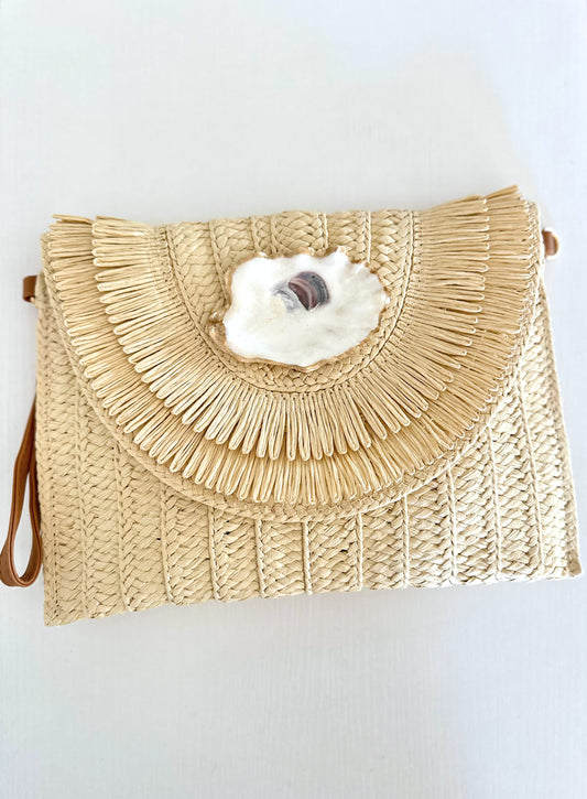 Island Oyster Straw Clutch + Crossbody