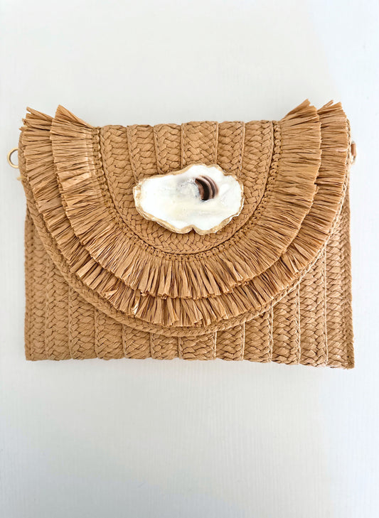 Island Oyster Straw Clutch + Crossbody