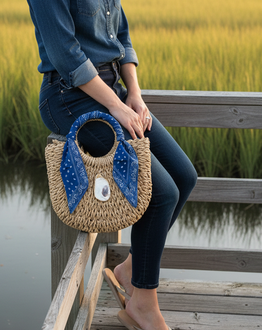 Navy Paisley | Mini Oyster Wrap Handbag