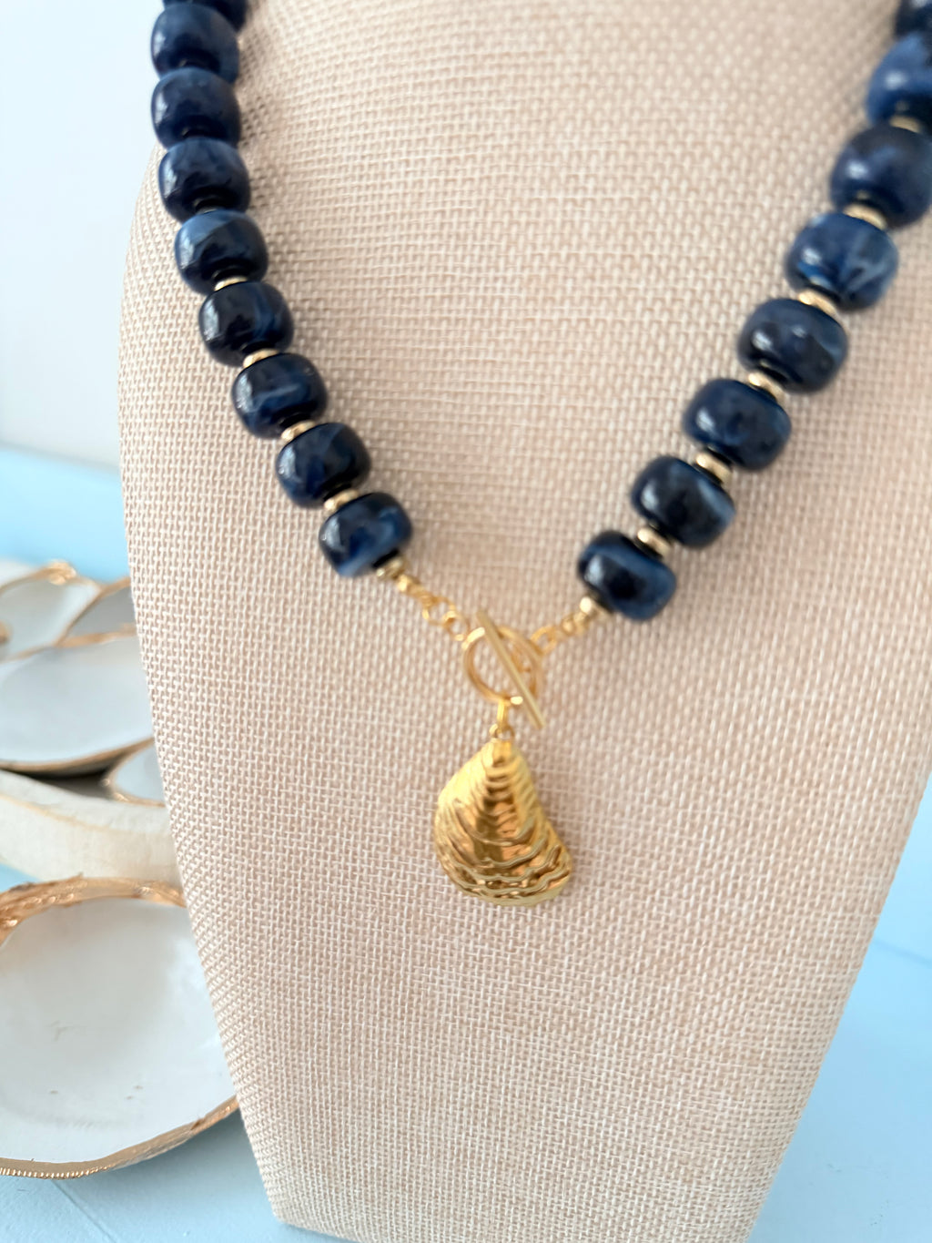The Dockside Oyster Necklace | Navy