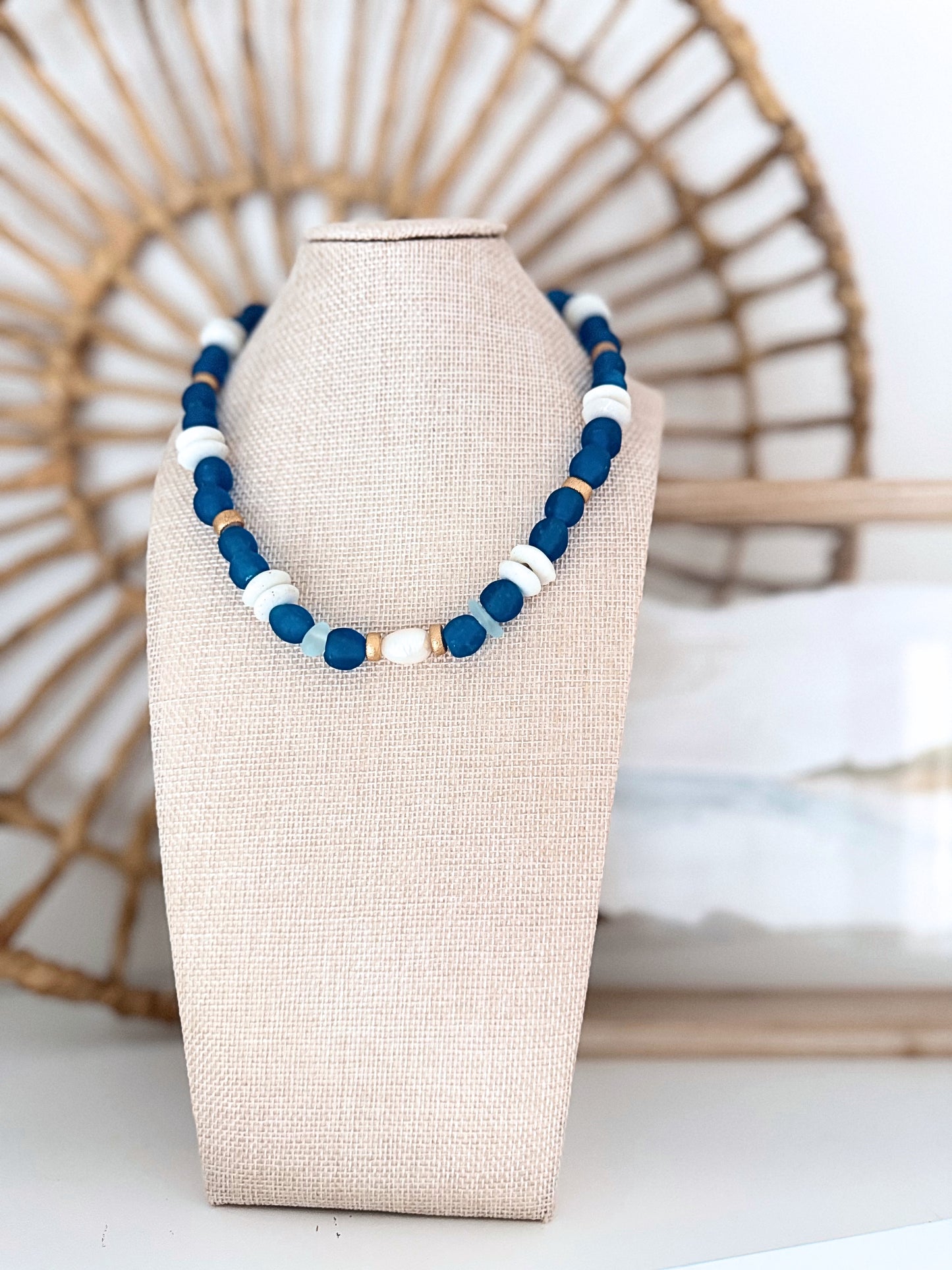 Deep Water Blue Sea Glass Necklace