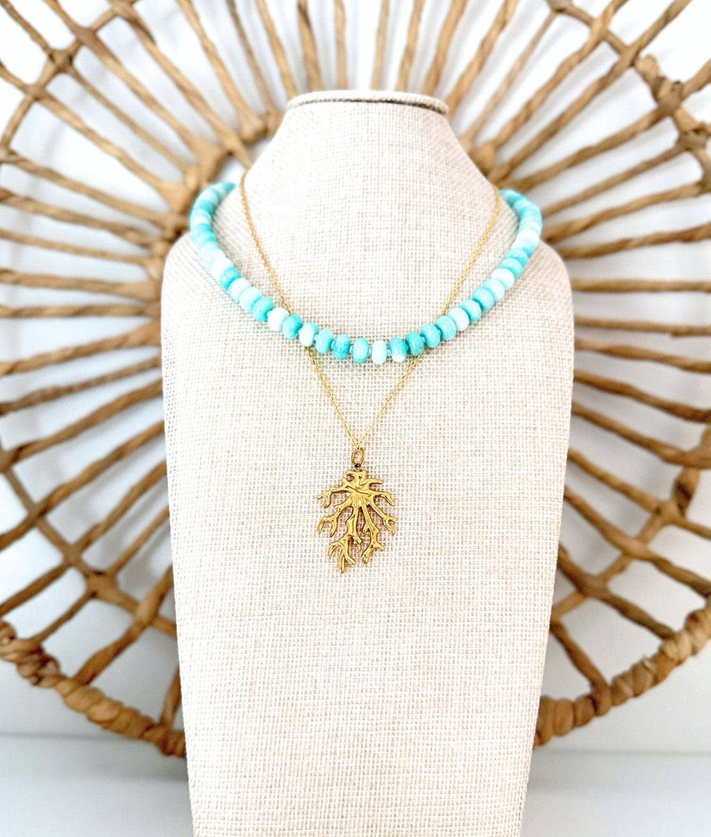 Coral Gold Charm Necklace