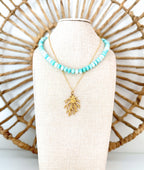 Coral Gold Charm Necklace