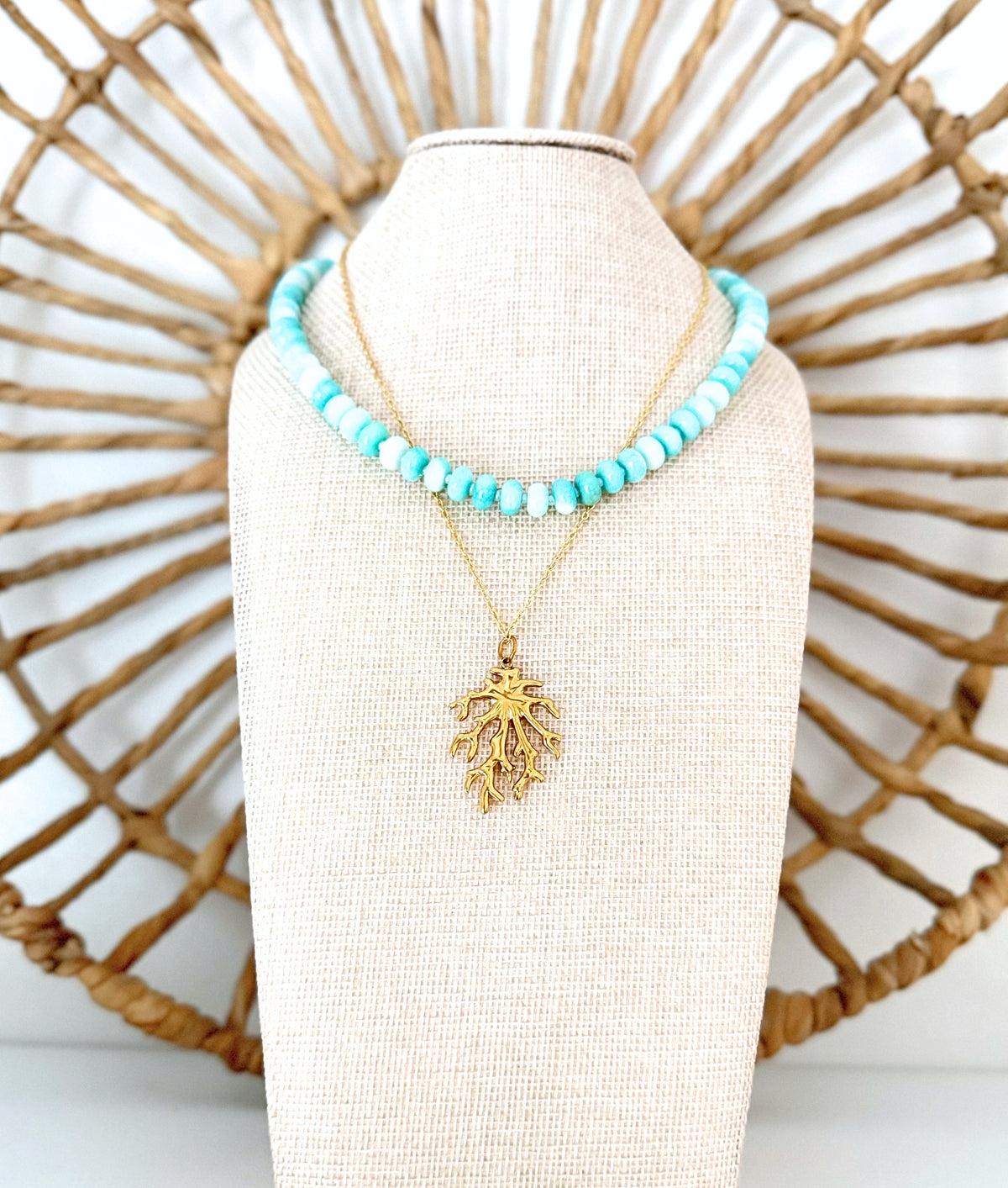 Coral Gold Charm Necklace