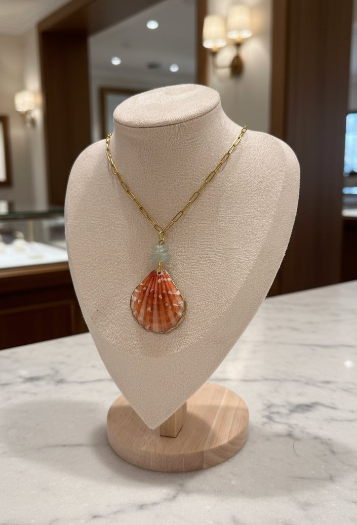 Gilded Scallop + Sea Glass Necklace